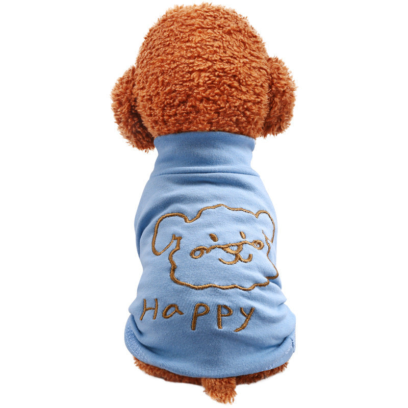 HKM-8881725 Happy Puppy Bottoming Shirt for Pets - Blue and Yellow, Polyester Fabric, Various Sizes Available