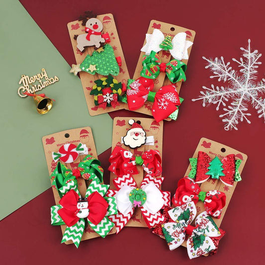 HKM-888275 Festive Children's Bow Barrettes - Set of Three in Assorted Colors