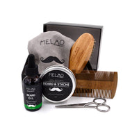 HKM-888403 Six-Piece Natural Beard Care Set with Oil, Cream, Brush, Comb, Shears, and Bag