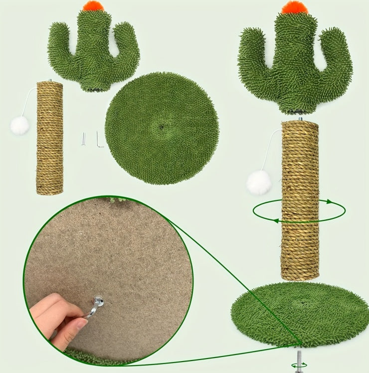 HKM-8886589 Cactus Cat Climbing Tree - Multi-Level Activity Center with Solid Wood Base and Natural Sisal Scratching Pillar