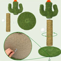HKM-8886589 Cactus Cat Climbing Tree - Multi-Level Activity Center with Solid Wood Base and Natural Sisal Scratching Pillar