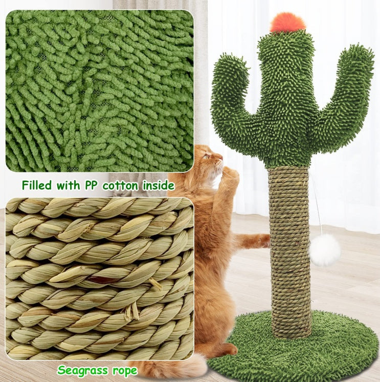 HKM-8886589 Cactus Cat Climbing Tree - Multi-Level Activity Center with Solid Wood Base and Natural Sisal Scratching Pillar