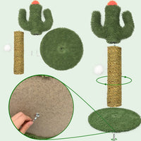 HKM-8886589 Cactus Cat Climbing Tree - Multi-Level Activity Center with Solid Wood Base and Natural Sisal Scratching Pillar