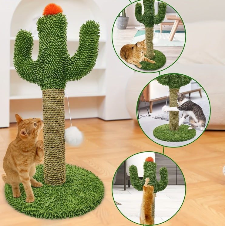 HKM-8886589 Cactus Cat Climbing Tree - Multi-Level Activity Center with Solid Wood Base and Natural Sisal Scratching Pillar