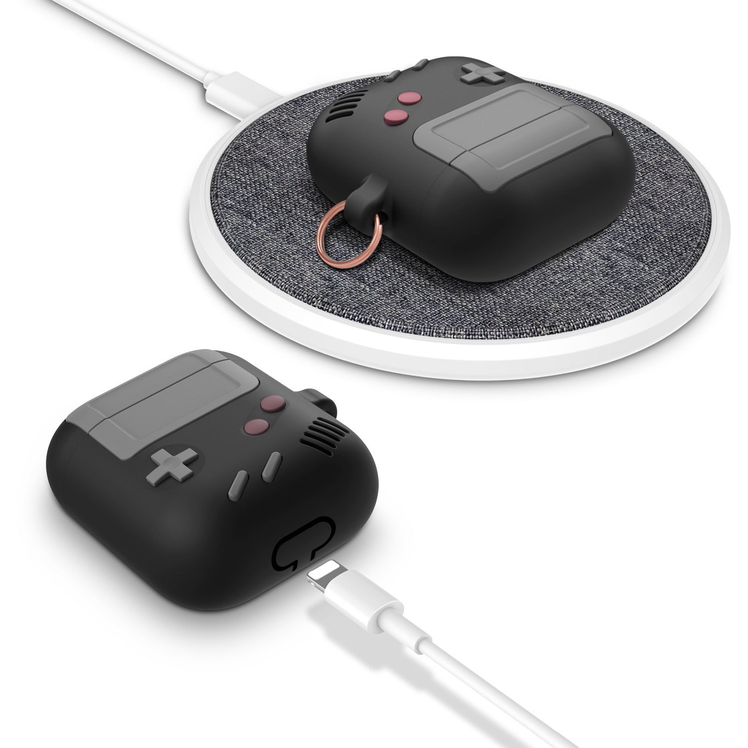 HKM-888659 Silicone Cover Case for AirPods Pro with Classic Game Console Design and Keychain Attachment