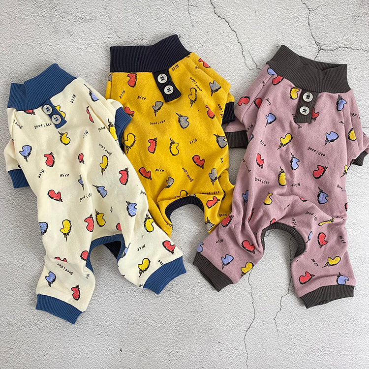 HKM-8887485 Autumn and Winter Four-Legged Cotton Dog Apparel in Milk White and Yellow Lotus Root