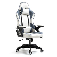 HKM-888851 Adjustable RGB Gaming Chair with Luxury Headrest in White