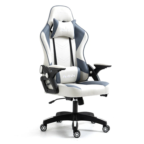HKM-888851 Adjustable RGB Gaming Chair with Luxury Headrest in White