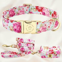 HKM-8890685 Customizable Dog Collar with Matching Leash and Bag - All Cotton Fabric, Multiple Sizes Available