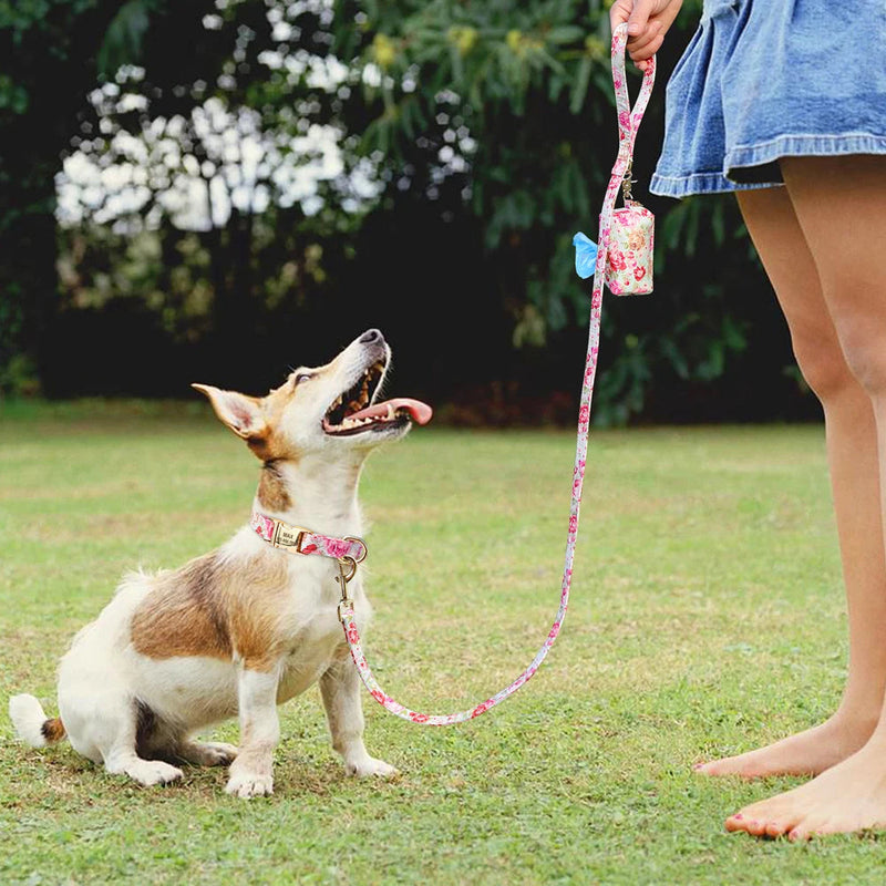 HKM-8890685 Customizable Dog Collar with Matching Leash and Bag - All Cotton Fabric, Multiple Sizes Available