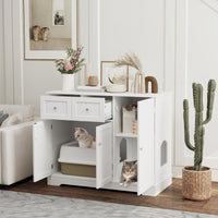 HKM-8892349 Cat Litter Box Enclosure with Storage and Anti-Tip Kit, White, 39" x 18" x 31.5"
