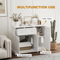 HKM-8892349 Cat Litter Box Enclosure with Storage and Anti-Tip Kit, White, 39" x 18" x 31.5"