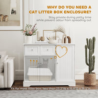 HKM-8892349 Cat Litter Box Enclosure with Storage and Anti-Tip Kit, White, 39" x 18" x 31.5"