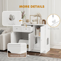 HKM-8892349 Cat Litter Box Enclosure with Storage and Anti-Tip Kit, White, 39" x 18" x 31.5"