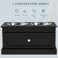 HKM-8892861 Elevated Dog Feeding Station with Storage Drawer and Stainless Steel Bowls - Black