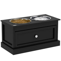 HKM-8892861 Elevated Dog Feeding Station with Storage Drawer and Stainless Steel Bowls - Black