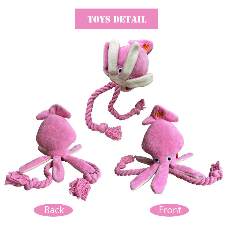 HKM-8894141 Squeaky Pink Squid Plush Dog Toy for Small to Medium Dogs - Durable Corduroy Chew & Fetch Toy