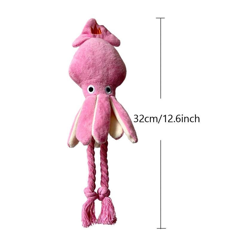 HKM-8894141 Squeaky Pink Squid Plush Dog Toy for Small to Medium Dogs - Durable Corduroy Chew & Fetch Toy