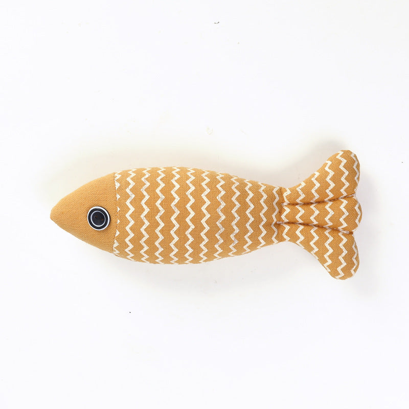 HKM-8896317 Funny Cat Linen Fish Pillow - Biting Toy for Cats, Navy Blue, Yellow, Purple, 21x9x5cm