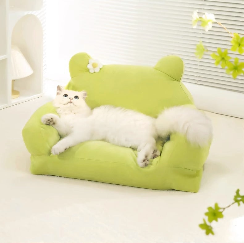 HKM-8896701 Large Cloth Cat Nest in Light Green and Light Purple - Cozy Pet Bed with Dimensions 54x36x45cm