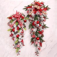 HKM-889747 Red Upside Down Christmas Tree Rattan Door Hanging Garland Decoration 60cm & 90cm Options