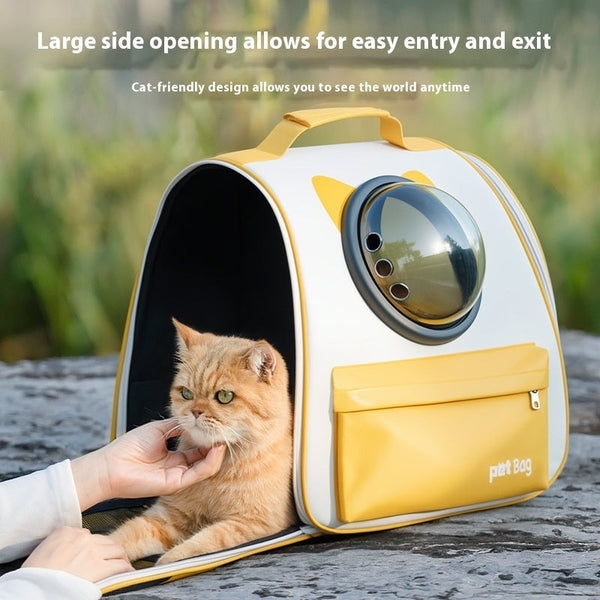 HKM-8898877 Large Capacity Portable Cat Backpack in Solid Colors - Yellow, Blue, Gray, Medium Hard Oxford Cloth, Up to 7.50kg