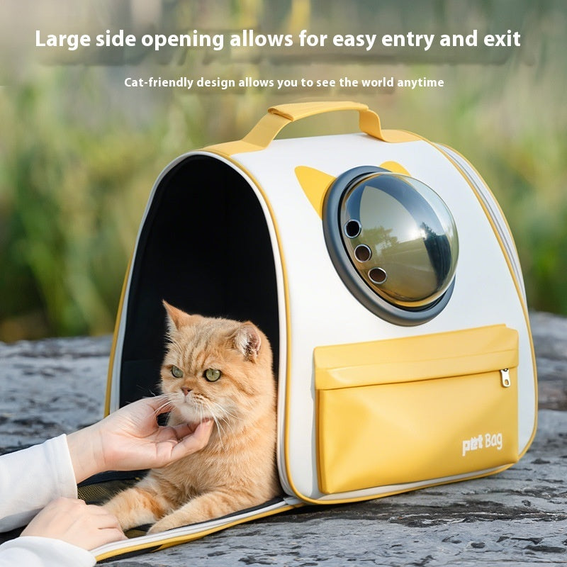 HKM-8898877 Large Capacity Portable Cat Backpack in Solid Colors - Yellow, Blue, Gray, Medium Hard Oxford Cloth, Up to 7.50kg