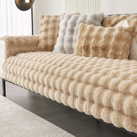 HKM-889939 Plush Fleece Sofa Cushion, Solid Color Dust Cover for Home Use