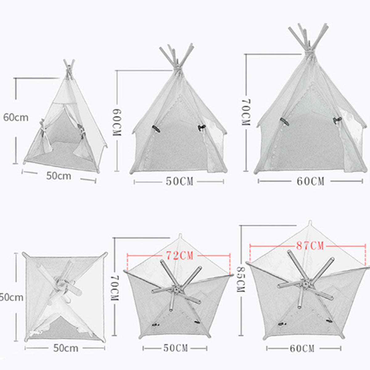 HKM-8899901 Portable Striped Pet Teepee Tent for Cats, Dogs, and Small Animals with Washable Cushion