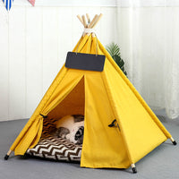 HKM-8899901 Portable Striped Pet Teepee Tent for Cats, Dogs, and Small Animals with Washable Cushion