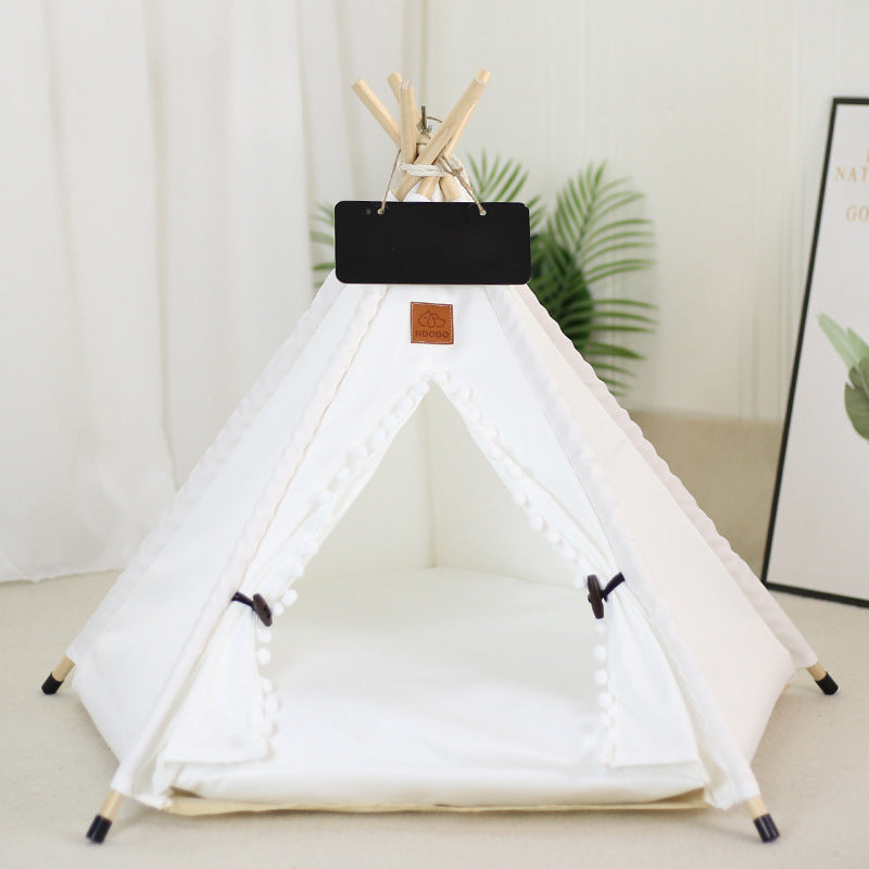 HKM-8899901 Portable Striped Pet Teepee Tent for Cats, Dogs, and Small Animals with Washable Cushion