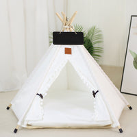 HKM-8899901 Portable Striped Pet Teepee Tent for Cats, Dogs, and Small Animals with Washable Cushion