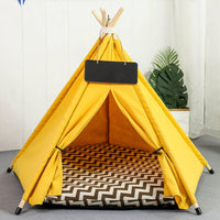 HKM-8899901 Portable Striped Pet Teepee Tent for Cats, Dogs, and Small Animals with Washable Cushion