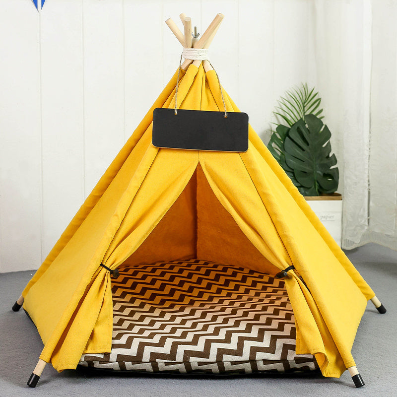 HKM-8899901 Portable Striped Pet Teepee Tent for Cats, Dogs, and Small Animals with Washable Cushion