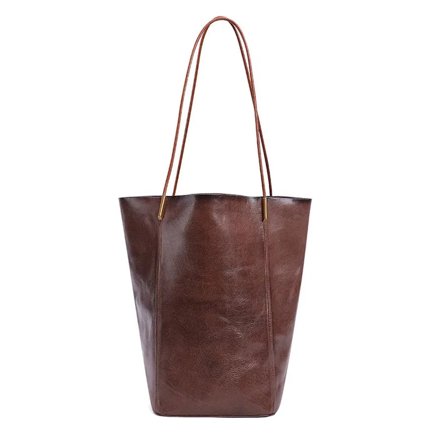 HKM-890195 Large Capacity Shoulder Bag for Women in Vegetable Tanned Leather - Versatile Tote in Multiple Colours