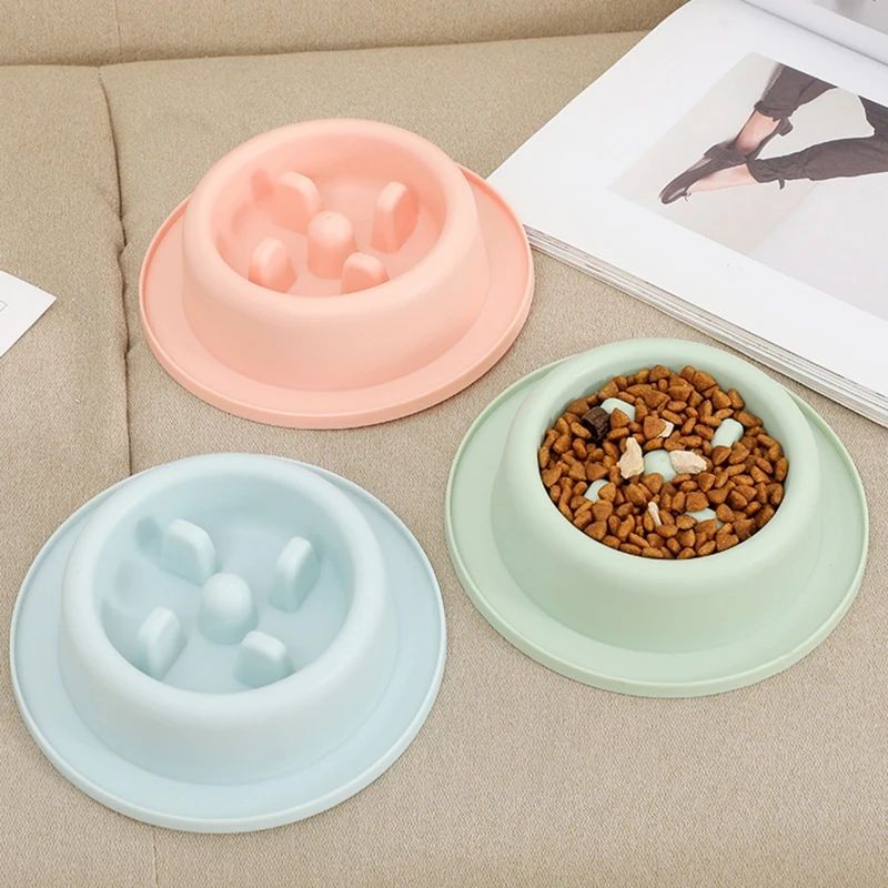 HKM-8902589 Slow Feed Dog Bowl for Cats and Dogs - Anti-Choking Interactive Feeding Dish in Macaroon Colors