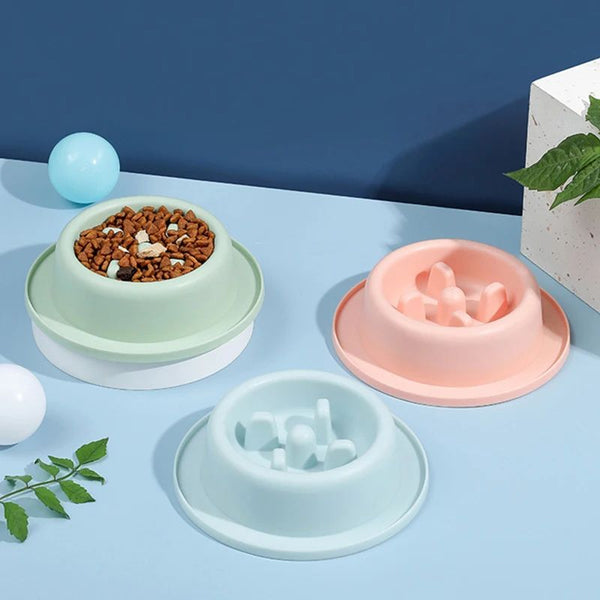HKM-8902589 Slow Feed Dog Bowl for Cats and Dogs - Anti-Choking Interactive Feeding Dish in Macaroon Colors