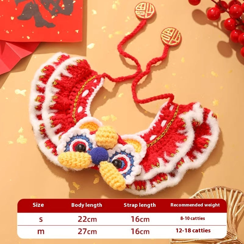 HKM-8902973 Festive New Year Pet Cat Scarf Collar - Embroidered Design in Winter Style