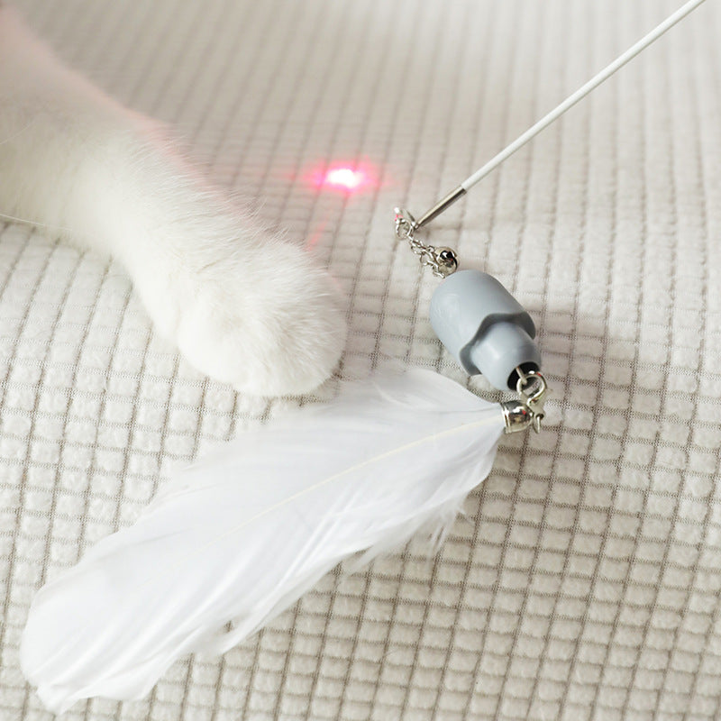HKM-8903229 Interactive Feather Cat Toy with Infrared Light and Fun Rod - Assorted Colors