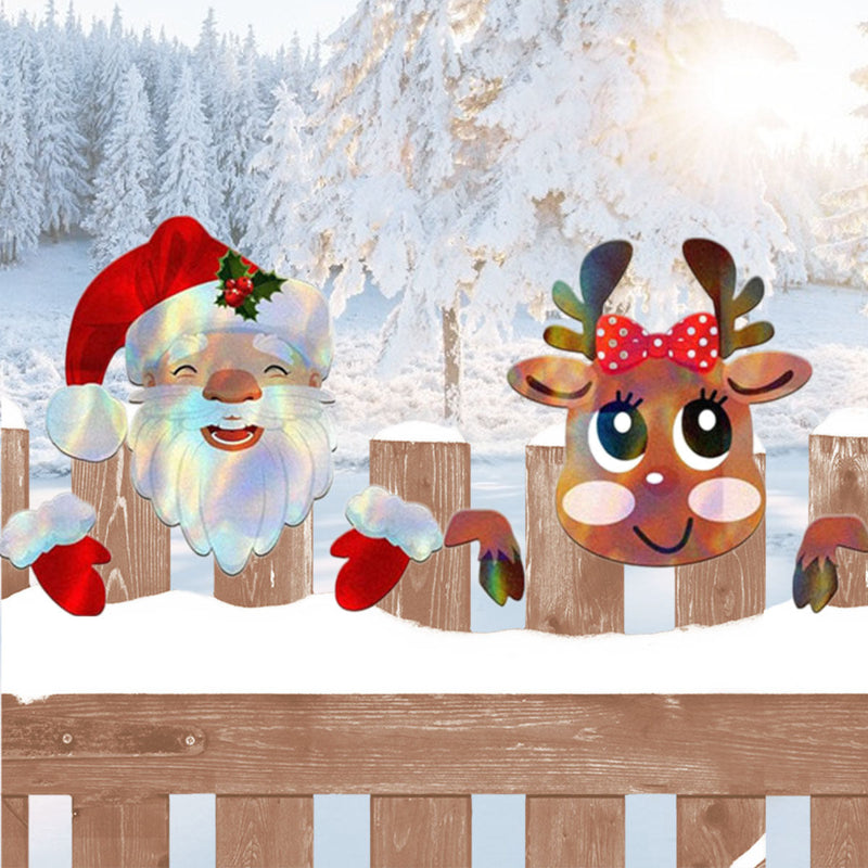 HKM-890579 Santa Claus and Elk Christmas Fence Sign Decoration for Outdoor Garden Yard Decor, Red and White, 30.88 x 25cm