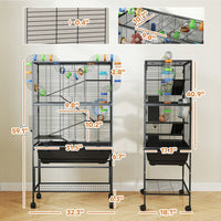 HKM-8906045 5-Tier Hamster Cage with Rolling Wheels, Deep Tray, Exercise Wheel, Hut, and Tube System