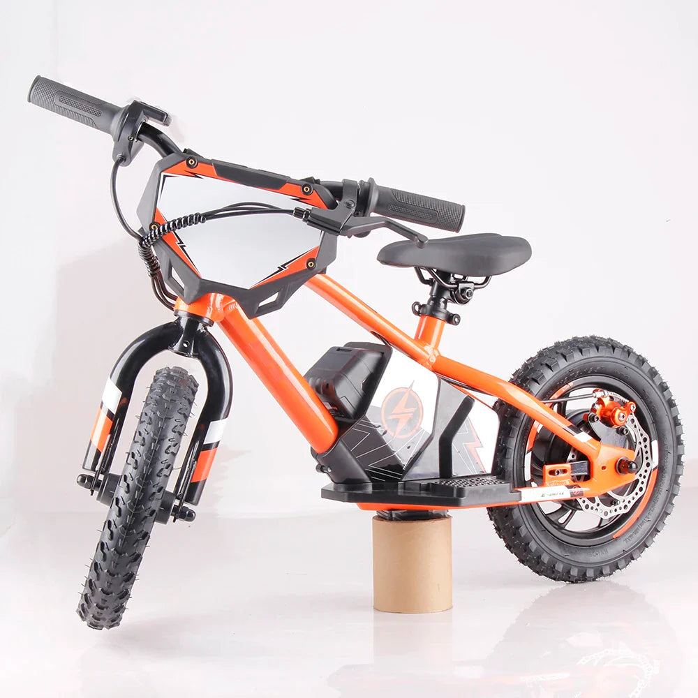 HKM-890707 36V Kids Mini Electric Balance Motorcycle, 12-Inch No Pedal Toy Bike, 3-Speed, Off-Road Capable, Lightweight Aluminum Frame, Disc Brake