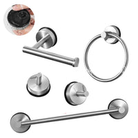 HKM-890707 Telescopic Adjustable Stainless Steel Towel Rack with Suction Cup Hooks and Tissue Holder Set