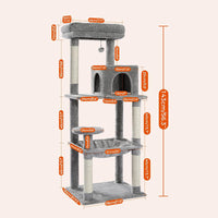 HKM-8908349 Plus-sized Cat Climbing Frame with Integrated Nest and Hammock in Dark and Light Gray - Durable and Stable Design