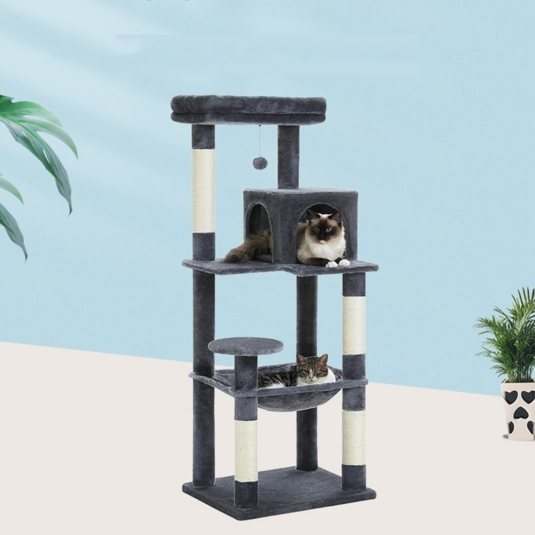 HKM-8908349 Plus-sized Cat Climbing Frame with Integrated Nest and Hammock in Dark and Light Gray - Durable and Stable Design