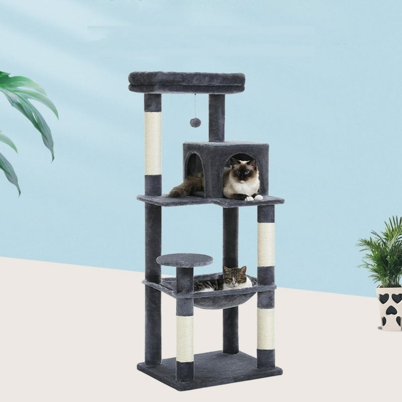 HKM-8908349 Plus-sized Cat Climbing Frame with Integrated Nest and Hammock in Dark and Light Gray - Durable and Stable Design