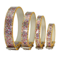 HKM-8910141 Stylish Gold PU Pet Collar with Shiny Glitter Design for Cats and Dogs