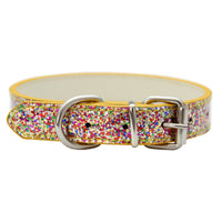 HKM-8910141 Stylish Gold PU Pet Collar with Shiny Glitter Design for Cats and Dogs