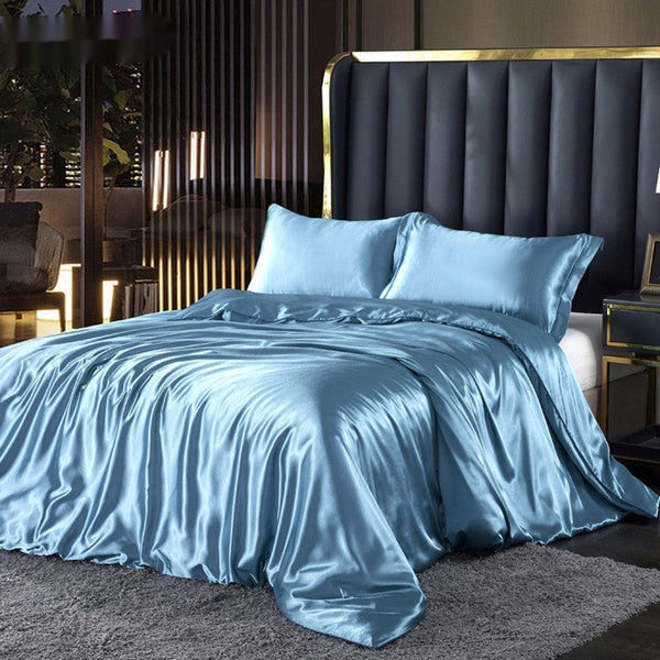 HKM-891091 Double-Sided Silk Satin Quilt Cover Bed Sheet Set in Multiple Sizes and Colors
