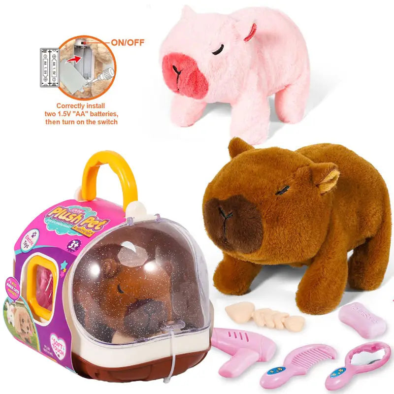 HKM-891091 Walking and Barking Capybara Stuffed Animal with Pretend Play Accessories for Kids